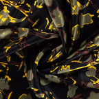 Viskose Satin floral - schwarz/oliv