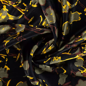 Viskose Satin floral - schwarz/oliv