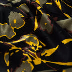 Viskose Satin floral - schwarz/oliv