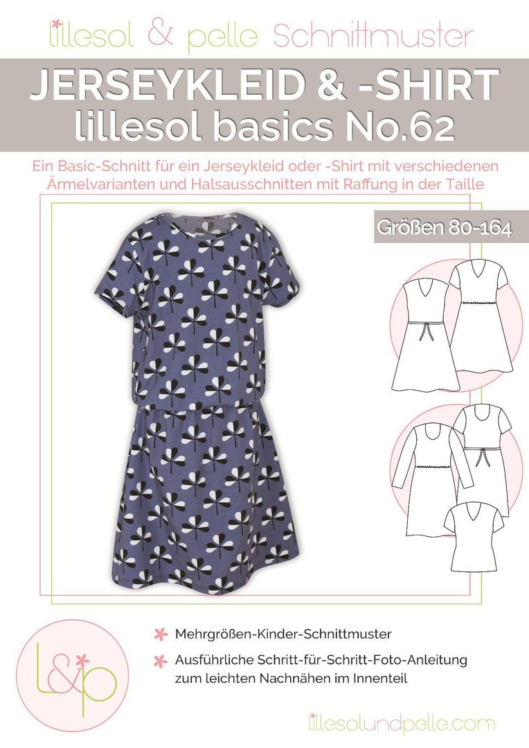 Ebook / Schnittmuster lillesol basics No.62 Jerseykleid & Shirt * mit Video-Nähanleitung *
