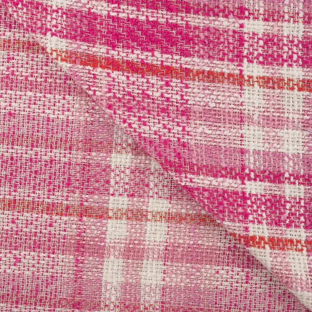 Bouclé grob gewebt - kariert rosa *Videovorstellung*