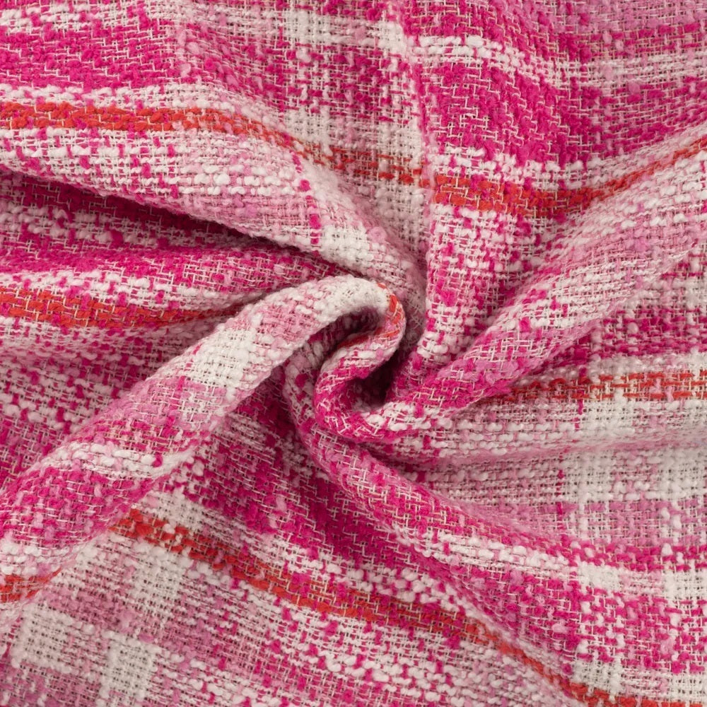 Bouclé grob gewebt - kariert rosa *Videovorstellung*