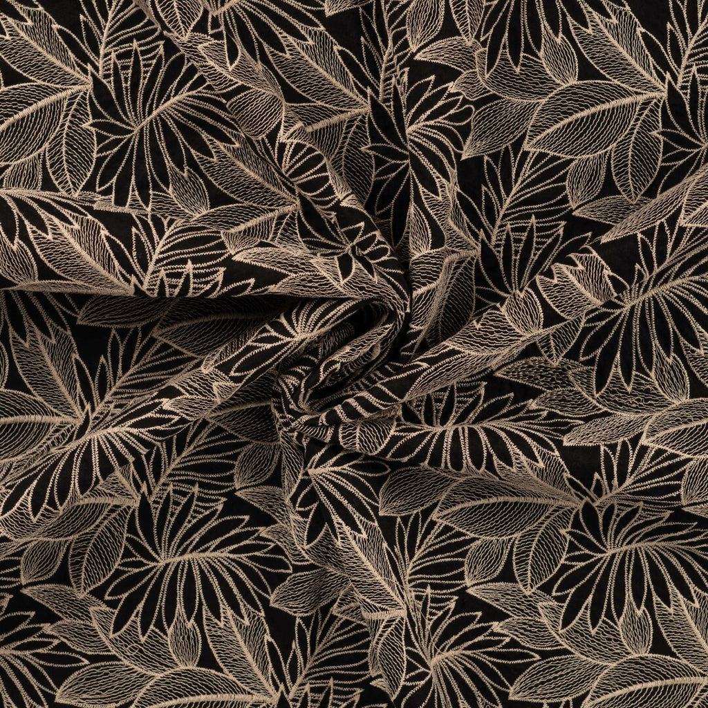 Baumwoll-Stickerei Blätter - schwarz