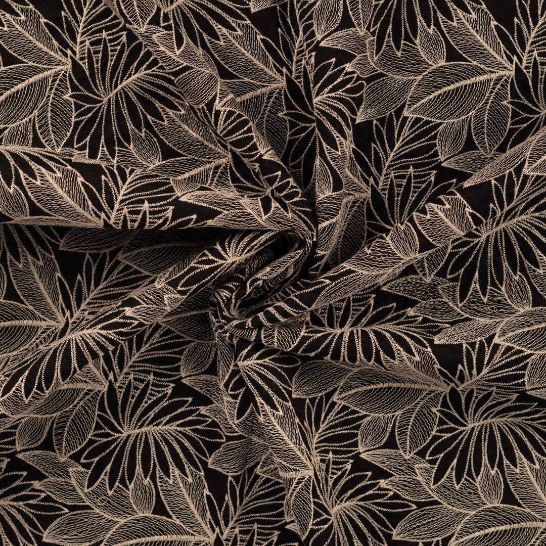 Baumwoll-Stickerei Blätter - schwarz