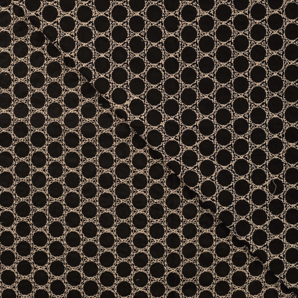 Baumwoll-Stickerei Blumenkreise - schwarz