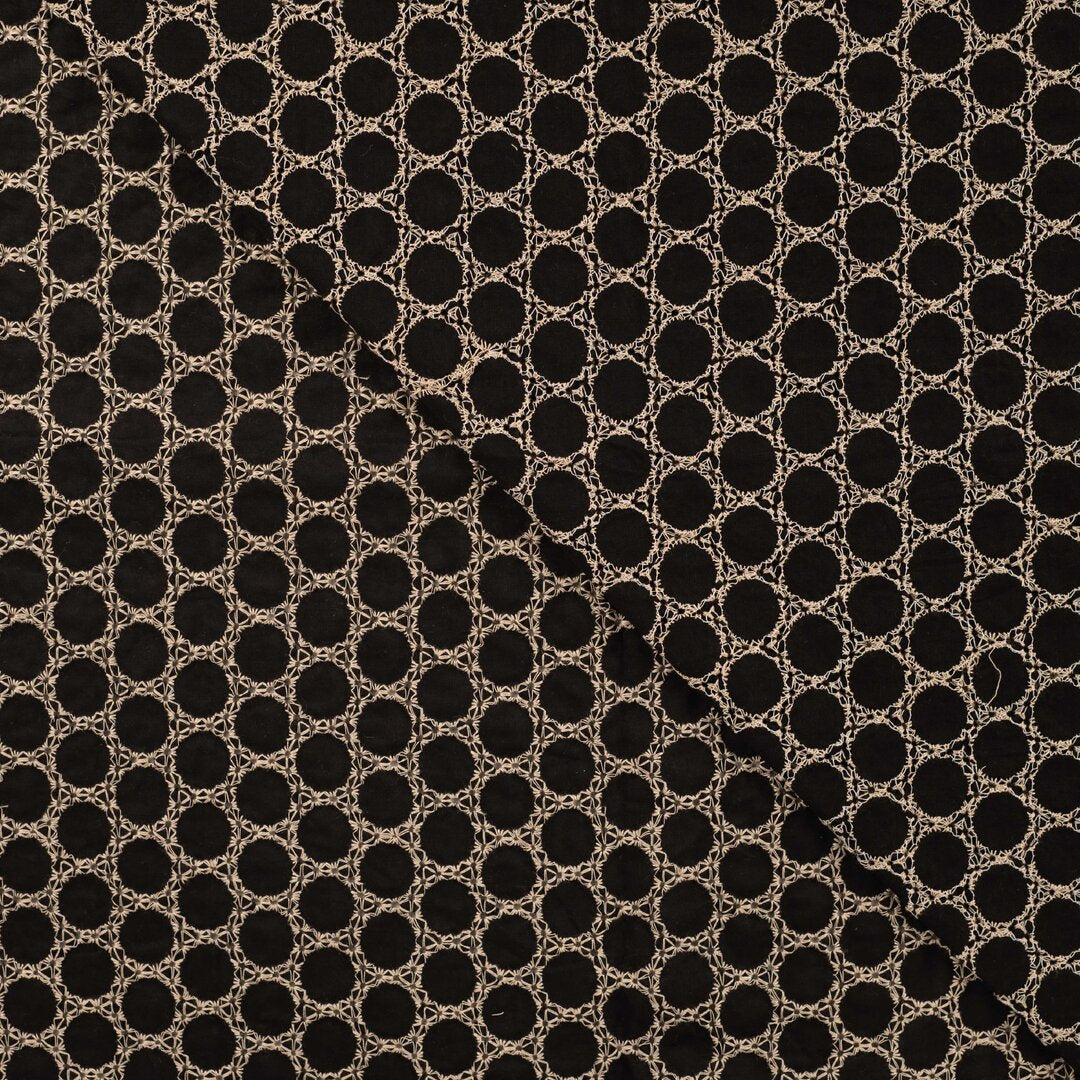Baumwoll-Stickerei Blumenkreise - schwarz