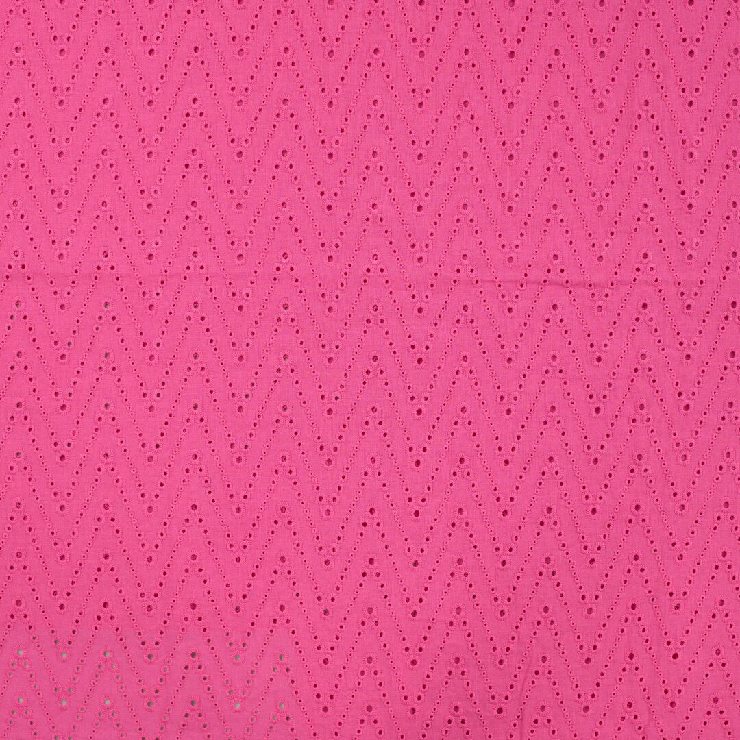 Baumwollstoff mit Loch-Stickerei "Zickzack" - fuchsia