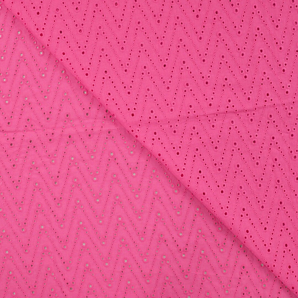 Baumwollstoff mit Loch-Stickerei "Zickzack" - fuchsia