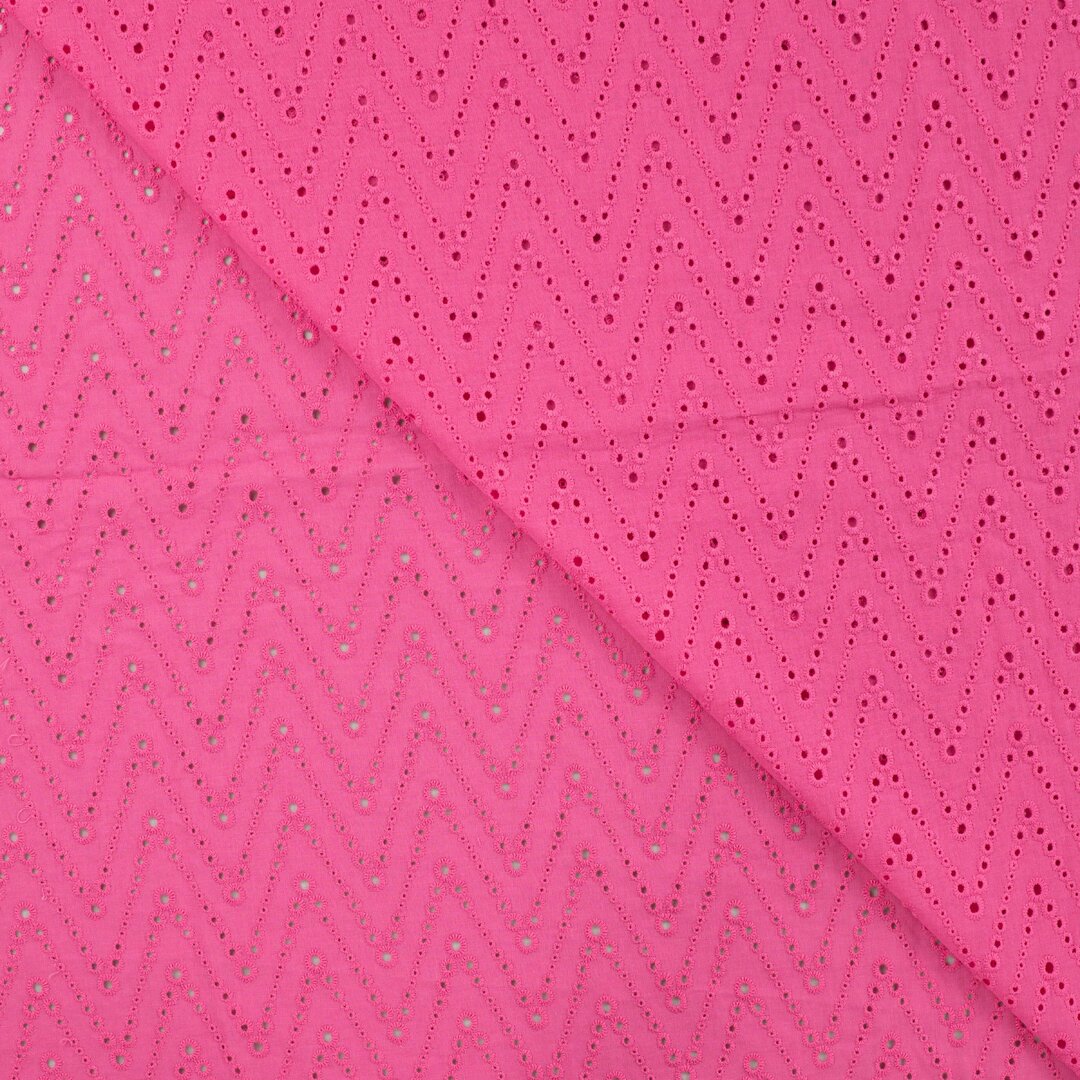Baumwollstoff mit Loch-Stickerei "Zickzack" - fuchsia