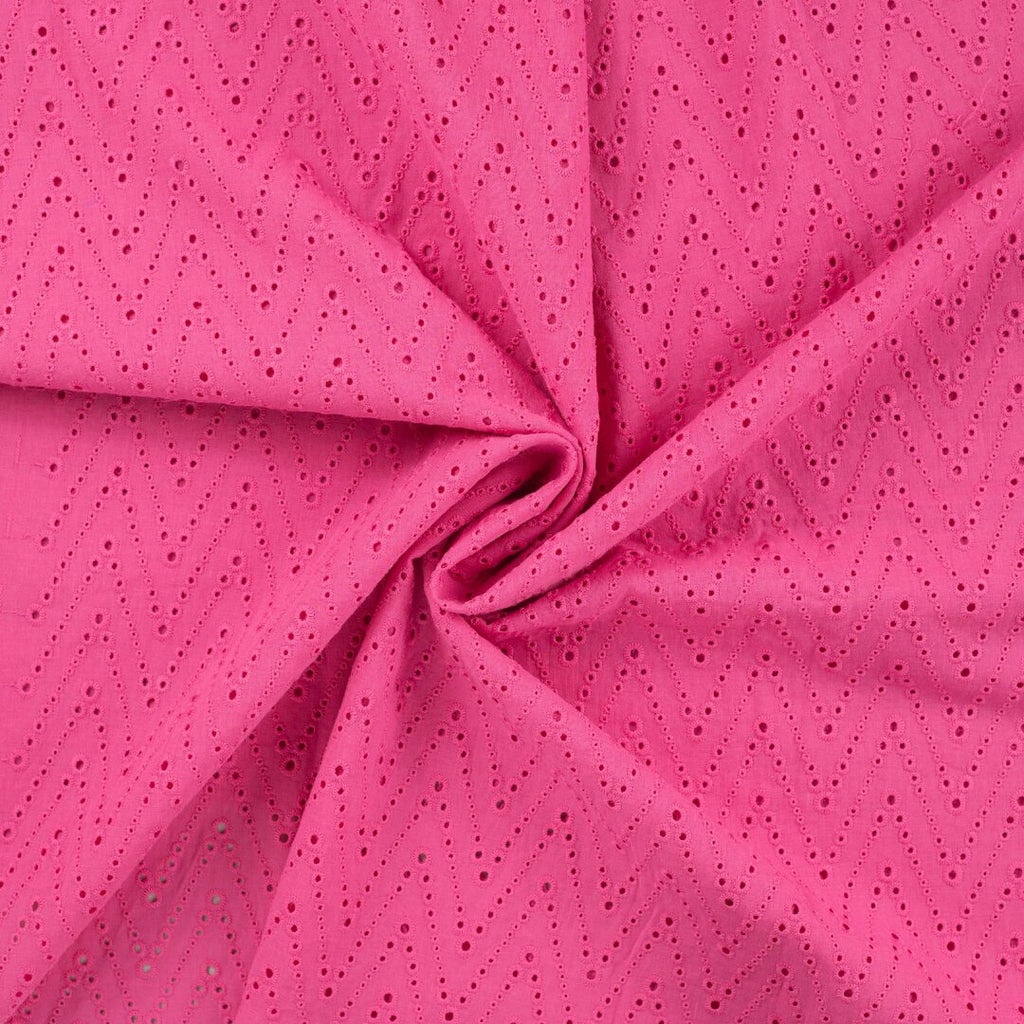 Baumwollstoff mit Loch-Stickerei "Zickzack" - fuchsia