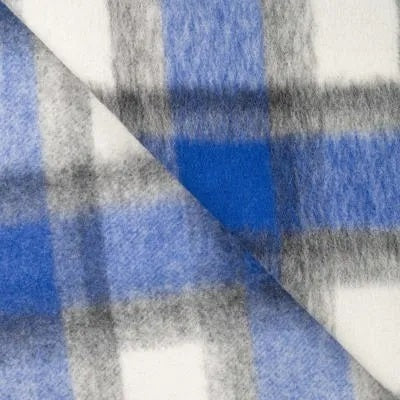 Mantelstrick Wolle brushed check - royal *Videovorstellung*