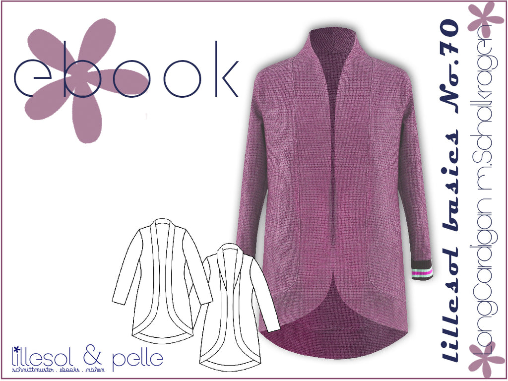 Ebook / Schnittmuster lillesol basics No.70 LongCardigan mit Schalkragen *mit Video-Nähanleitung*
