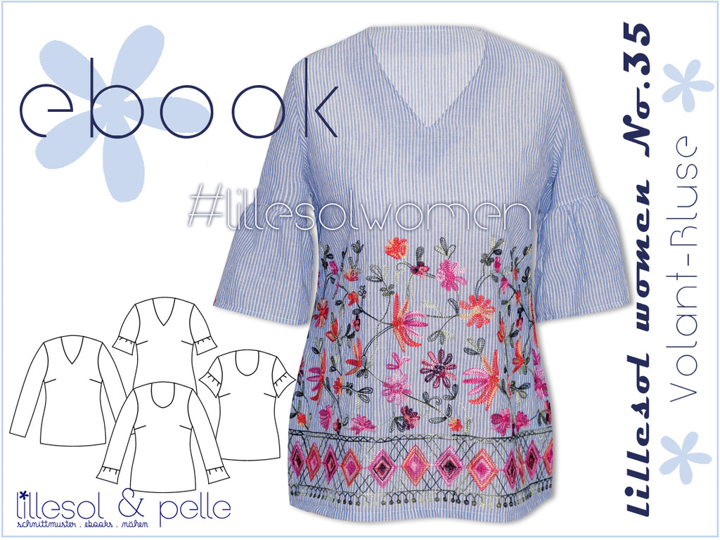 Ebook / Schnittmuster lillesol women No.35 Volant-Bluse * mit Video-Nähanleitung *