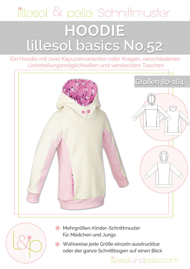 Ebook / Schnittmuster lillesol basics No.52 Hoodie * mit Video-Nähanleitung *