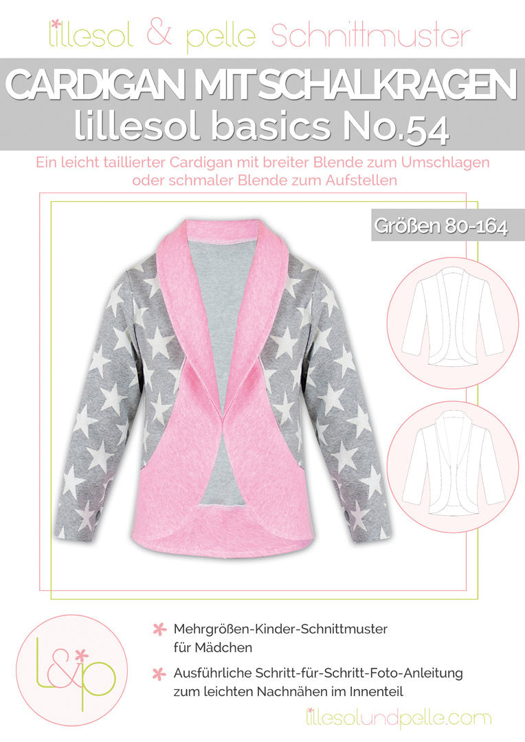 Ebook / Schnittmuster lillesol basics No.54 Cardigan mit Schalkragen *mit Video-Nähanleitung*