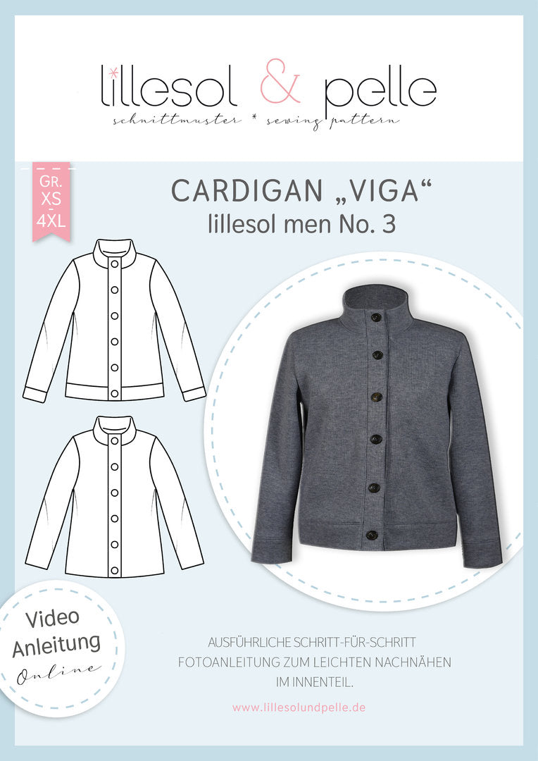 Papierschnittmuster lillesol men No.3 Cardigan "Viga" *mit Video-Nähanleitung*✂✂✂