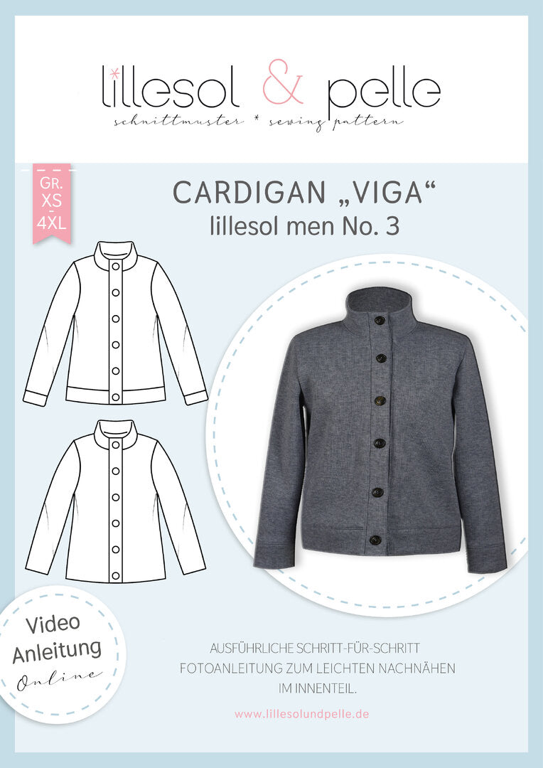 Ebook / Schnittmuster lillesol men No3 Cardigan "Viga" *mit Video-Nähanleitung*