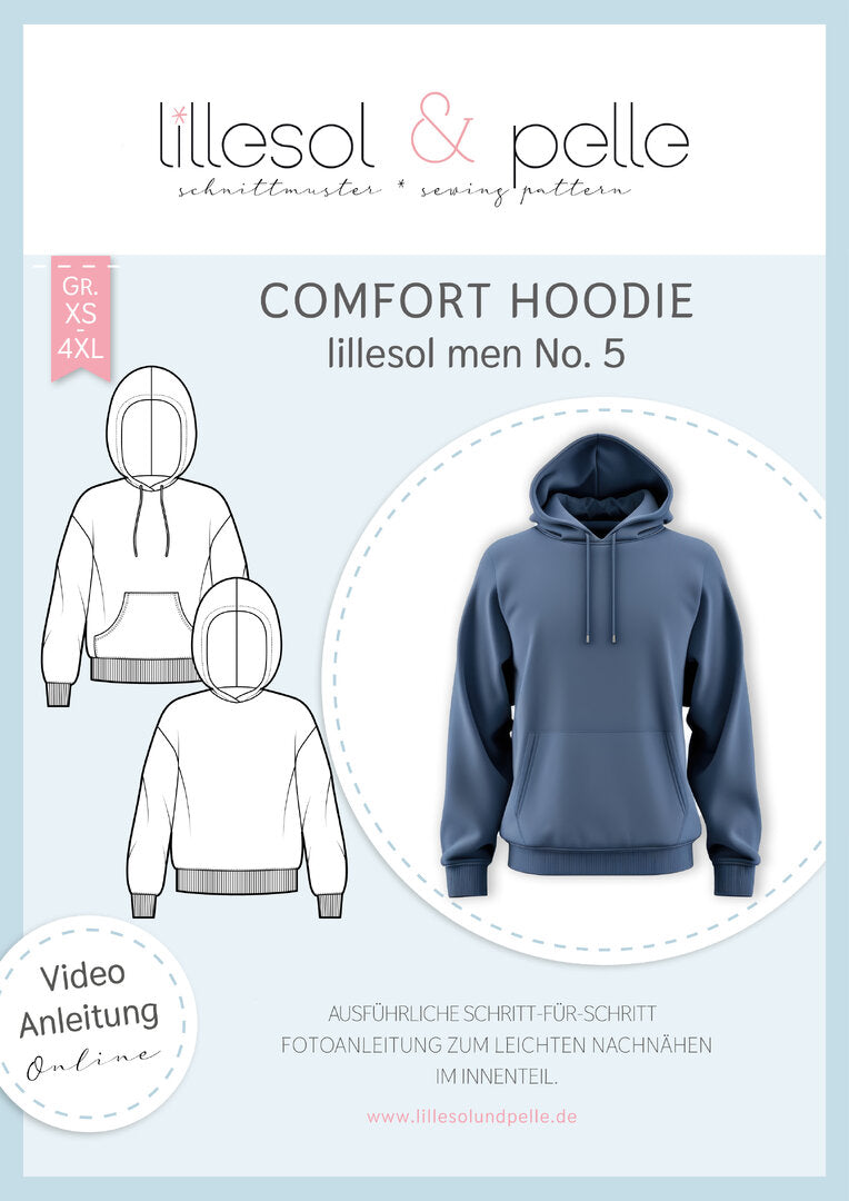 Ebook / Schnittmuster lillesol men No5 Comfort Hoodie * mit Video-Nähanleitung