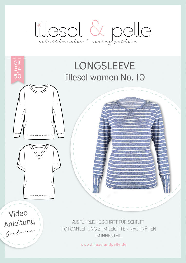 Papierschnittmuster lillesol women No.10 Longsleeve *mit Video-Nähanleitung* ✂✂✂