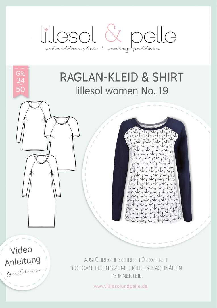 Ebook / Schnittmuster lillesol women No.19 Raglan-Kleid & Shirt * mit Video-Nähanleitung *