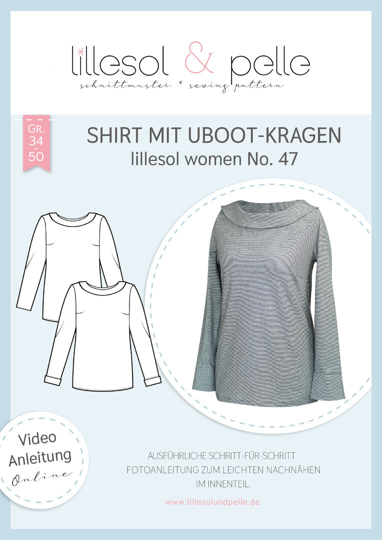 Ebook / Schnittmuster lillesol women No.47 Shirt mit Uboot-Kragen *mit Video Nähanleitung*