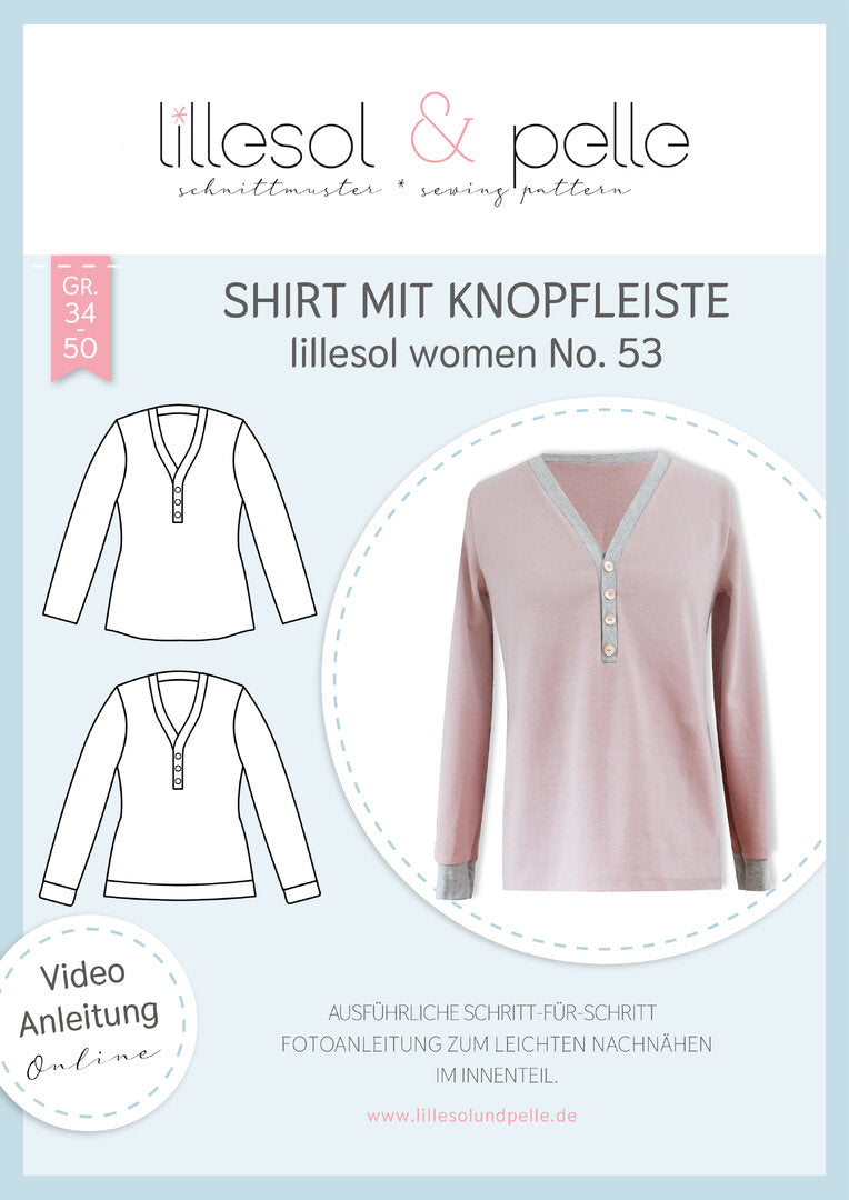 Ebook / Schnittmuster lillesol women No.53 Shirt mit Knopfleiste *mit Video Nähanleitung*