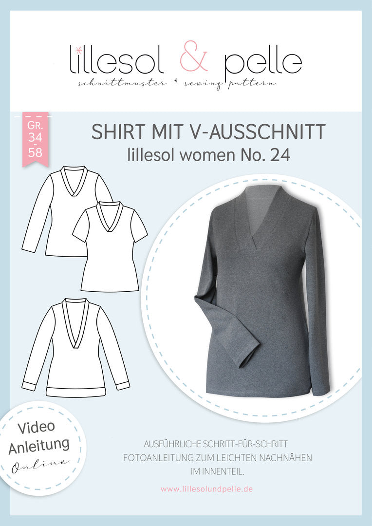 Papierschnittmuster lillesol women No.24 Shirt mit V-Ausschnitt * mit Video-Nähanleitung * ✂✂✂
