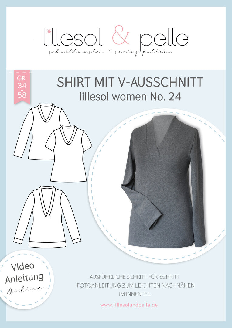 Ebook / Schnittmuster lillesol women No.24 Shirt mit V-Ausschnitt * mit Video-Nähanleitung *