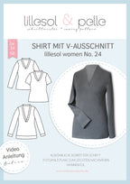 Ebook / Schnittmuster lillesol women No.24 Shirt mit V-Ausschnitt * mit Video-Nähanleitung *