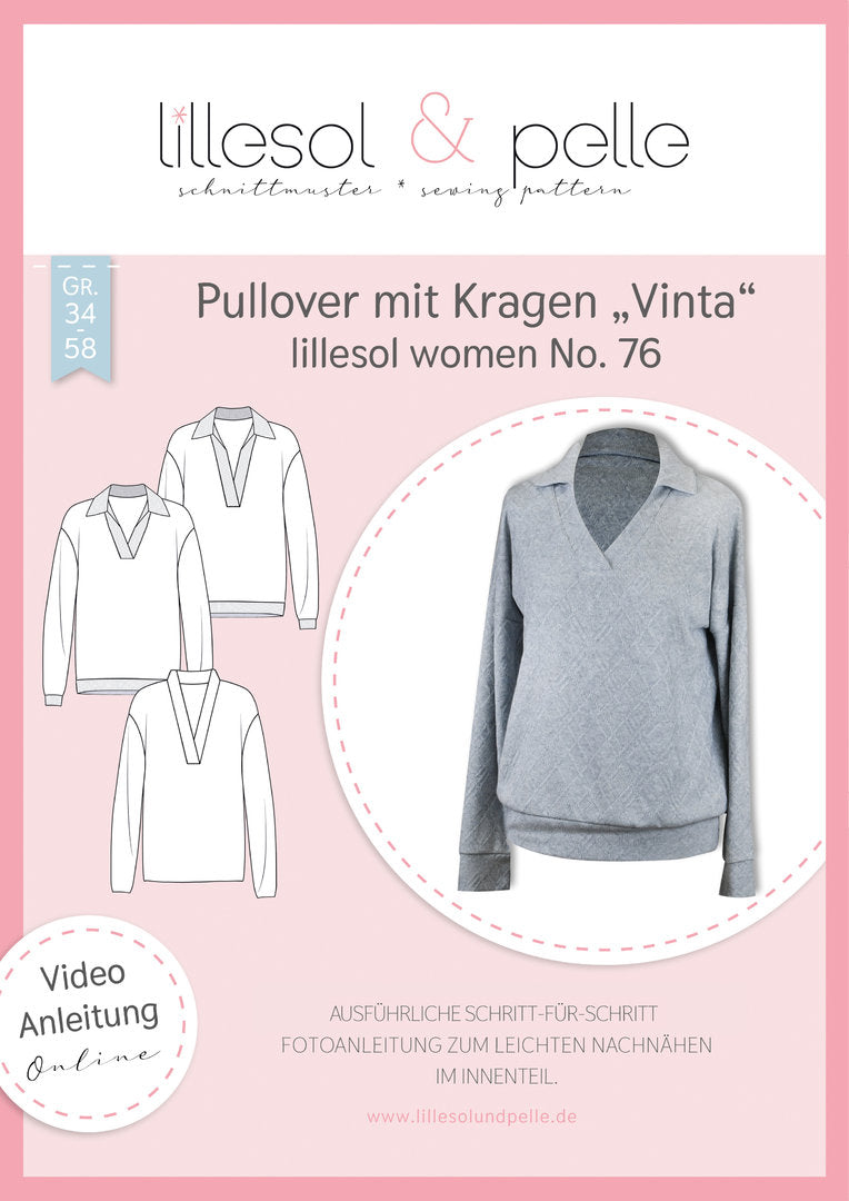 Papierschnittmuster lillesol women No.76 Pullover mit Kragen "Vinta" *mit Video-Nähanleitung*✂✂✂