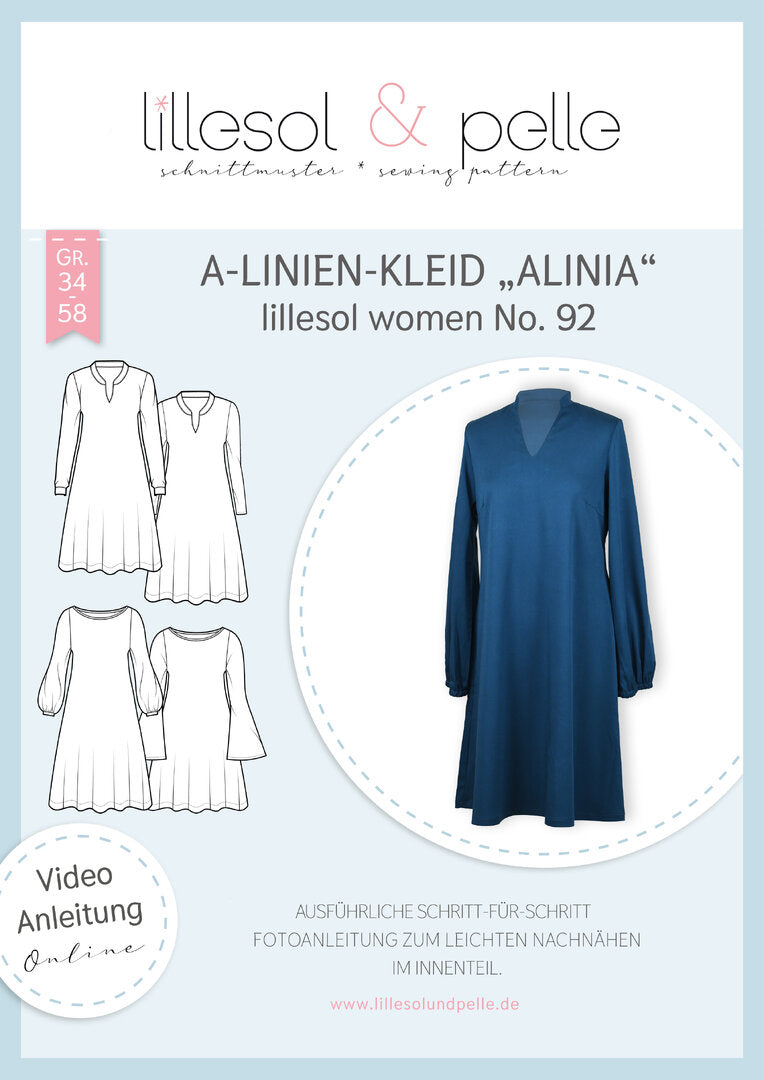Ebook / Schnittmuster lillesol women No.92 A-Linien-Kleid "Alinia" mit Video-Nähanleitung*