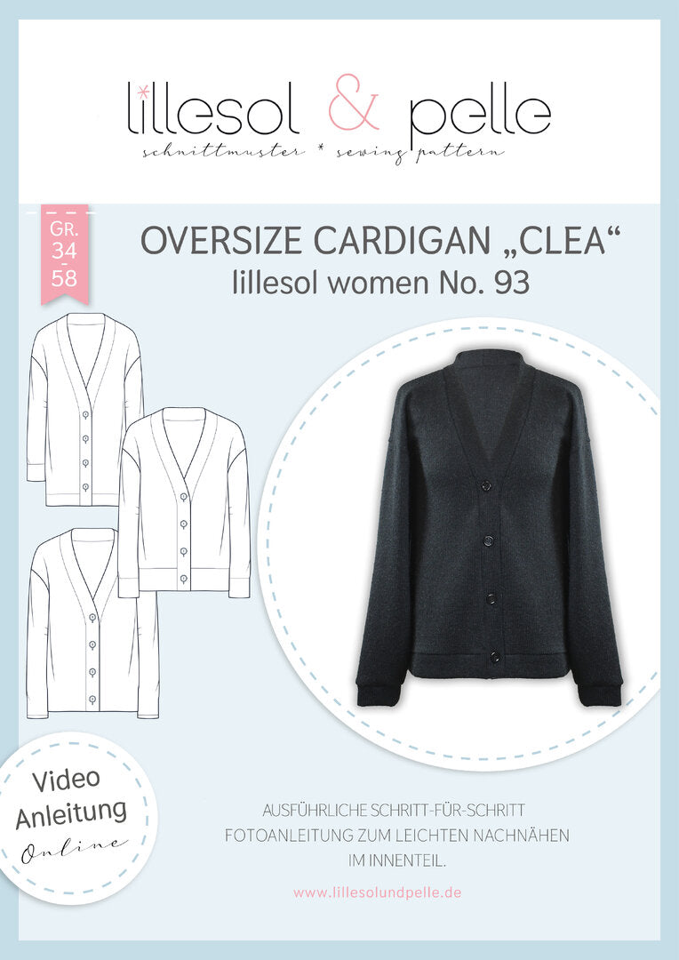 Ebook / Schnittmuster lillesol women No.93 Oversize Cardigan "Clea" mit Video-Nähanleitung*