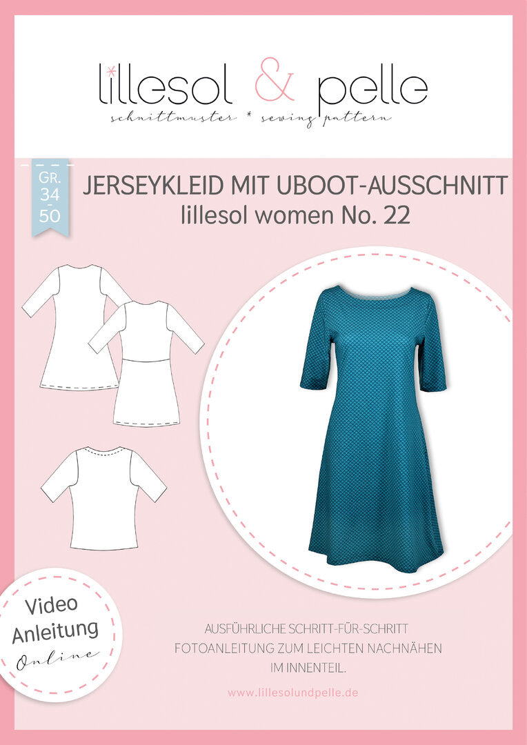 Ebook / Schnittmuster lillesol women No.22 Jerseykleid mit Uboot-Ausschnitt *mit Video-Nähanleitung*