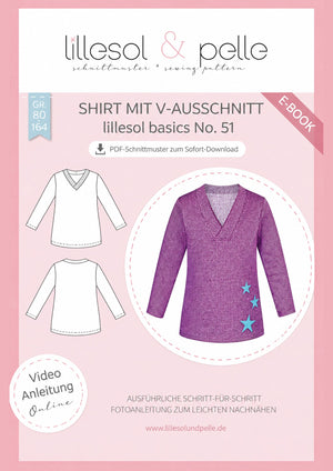 Schnittmuster lillesol basics No.51 Shirt mit V-Ausschnitt * mit Video-Nähanleitung *