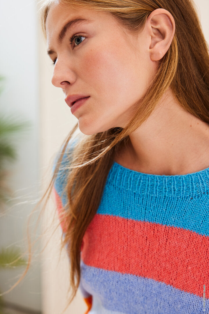 Pullover Blockstreifen Ecopuno ♥ Lookbook No.18 - Modell 15 - Lana Grossa (Anleitung zum Strickset)