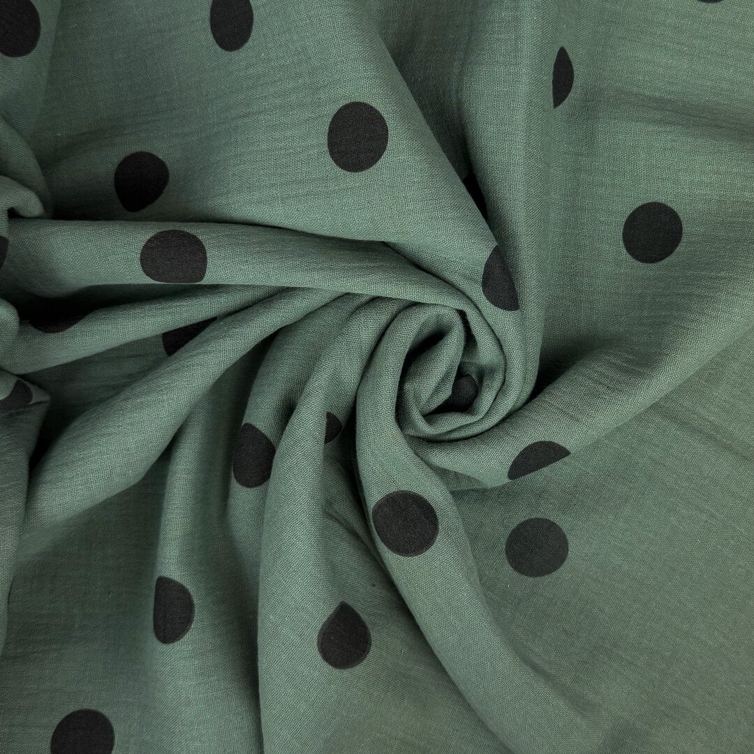 Musselin/Double Gauze "Polka Dots" - Eigenproduktion l&p - dunkles Salbeigrün