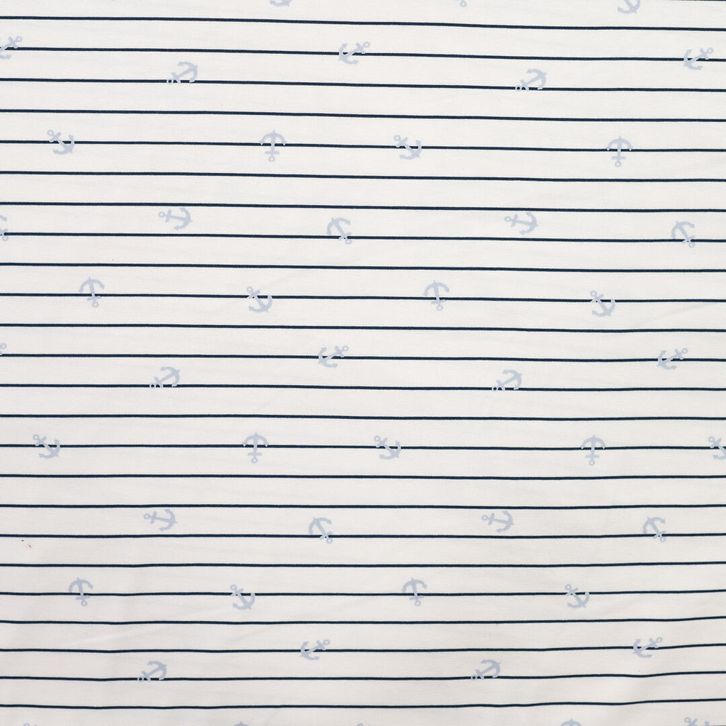 Jersey "Anker" gestreift - ecru/grau/blau
