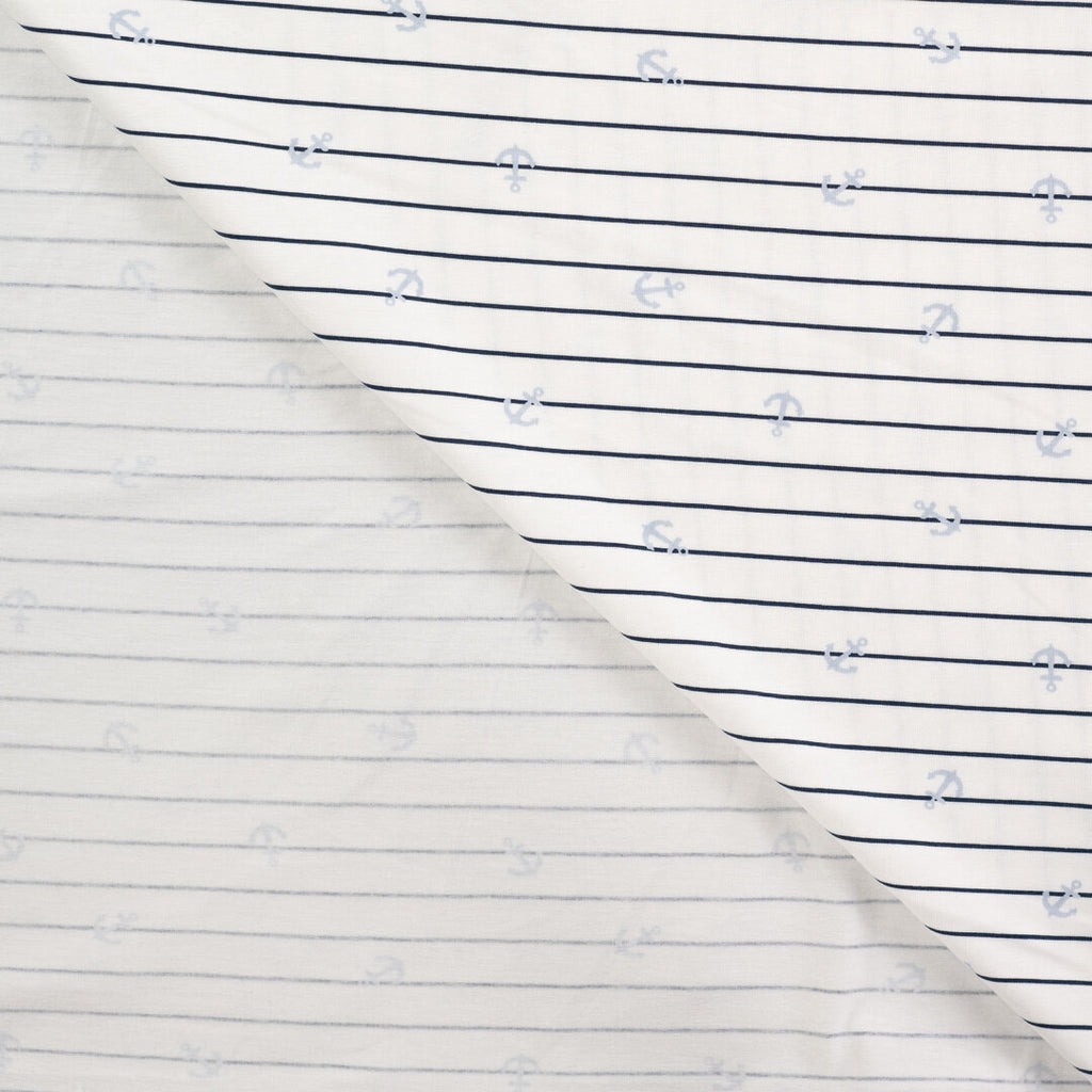 Jersey "Anker" gestreift - ecru/grau/blau