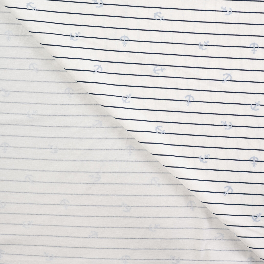 Jersey "Anker" gestreift - ecru/grau/blau