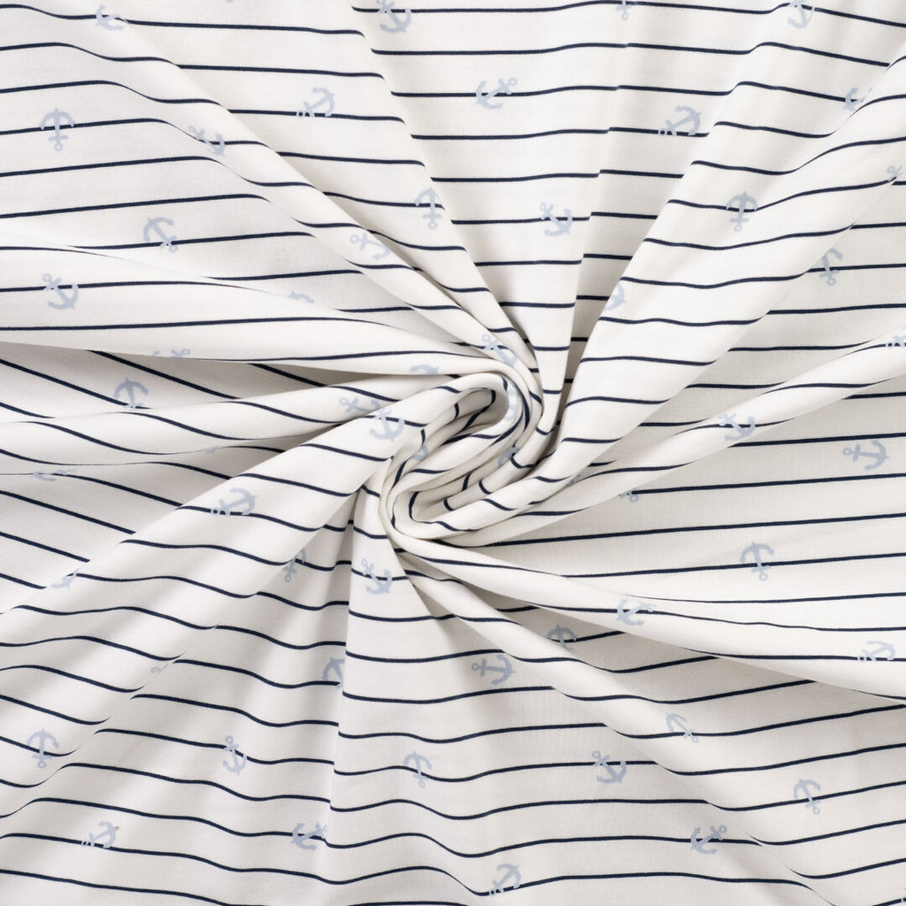 Jersey "Anker" gestreift - ecru/grau/blau