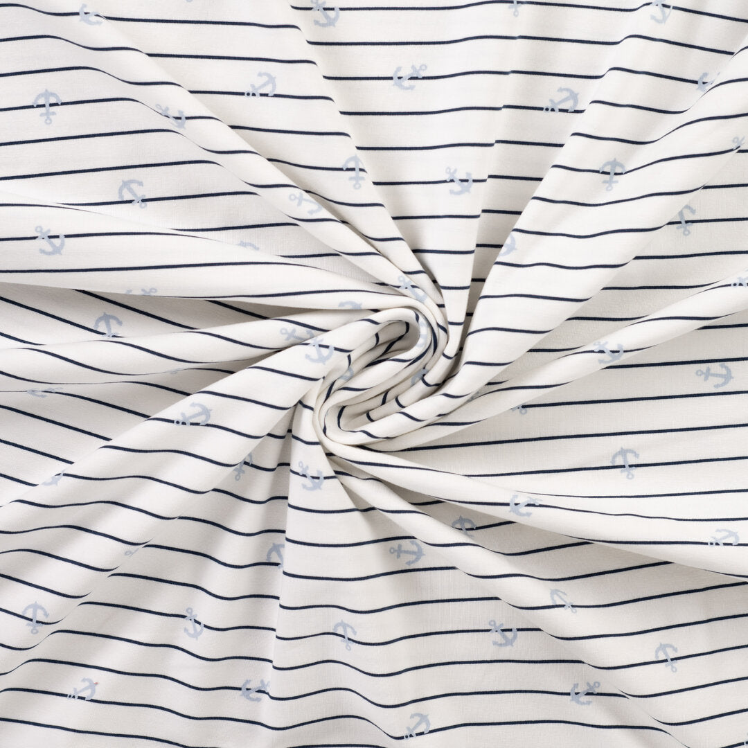 Jersey "Anker" gestreift - ecru/grau/blau
