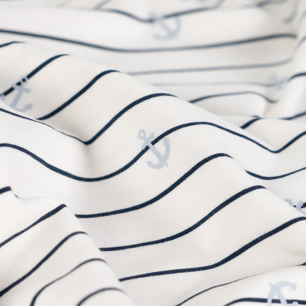Jersey "Anker" gestreift - ecru/grau/blau