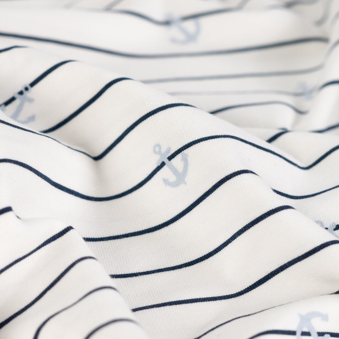 Jersey "Anker" gestreift - ecru/grau/blau