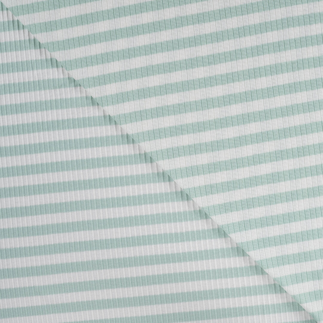 Baumwoll Rippjersey Streifen - dusty mint/white