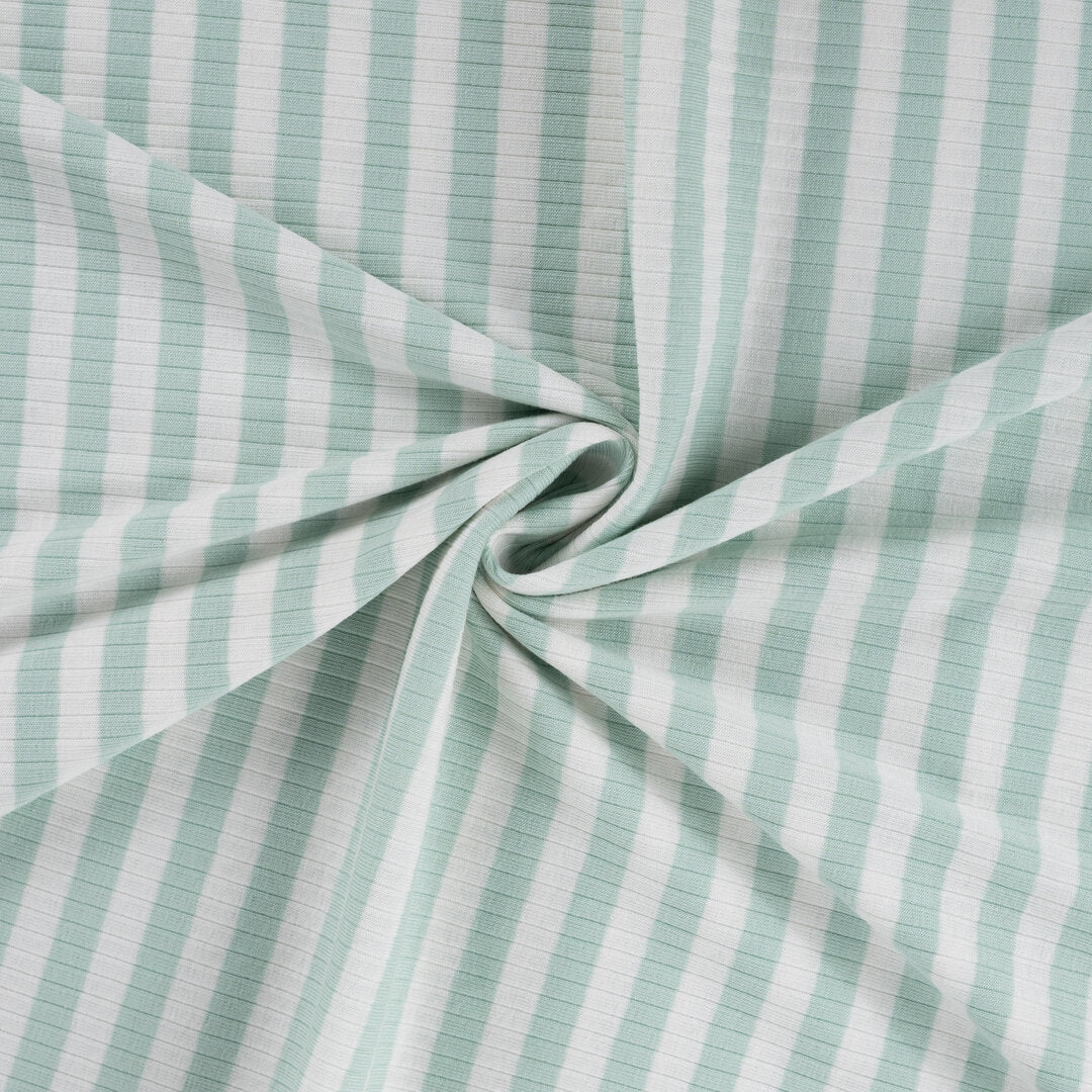 Baumwoll Rippjersey Streifen - dusty mint/white