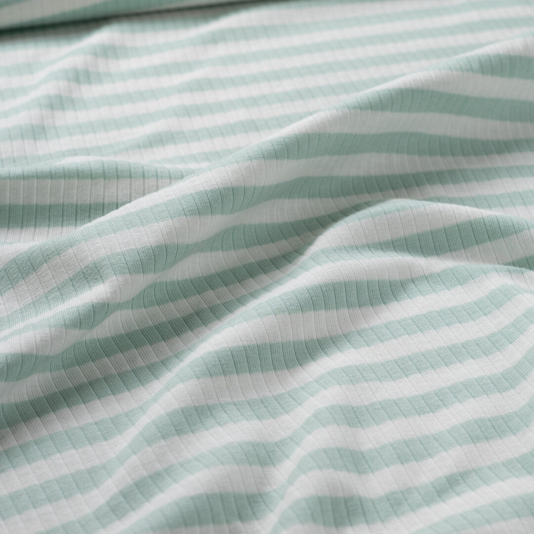 Baumwoll Rippjersey Streifen - dusty mint/white