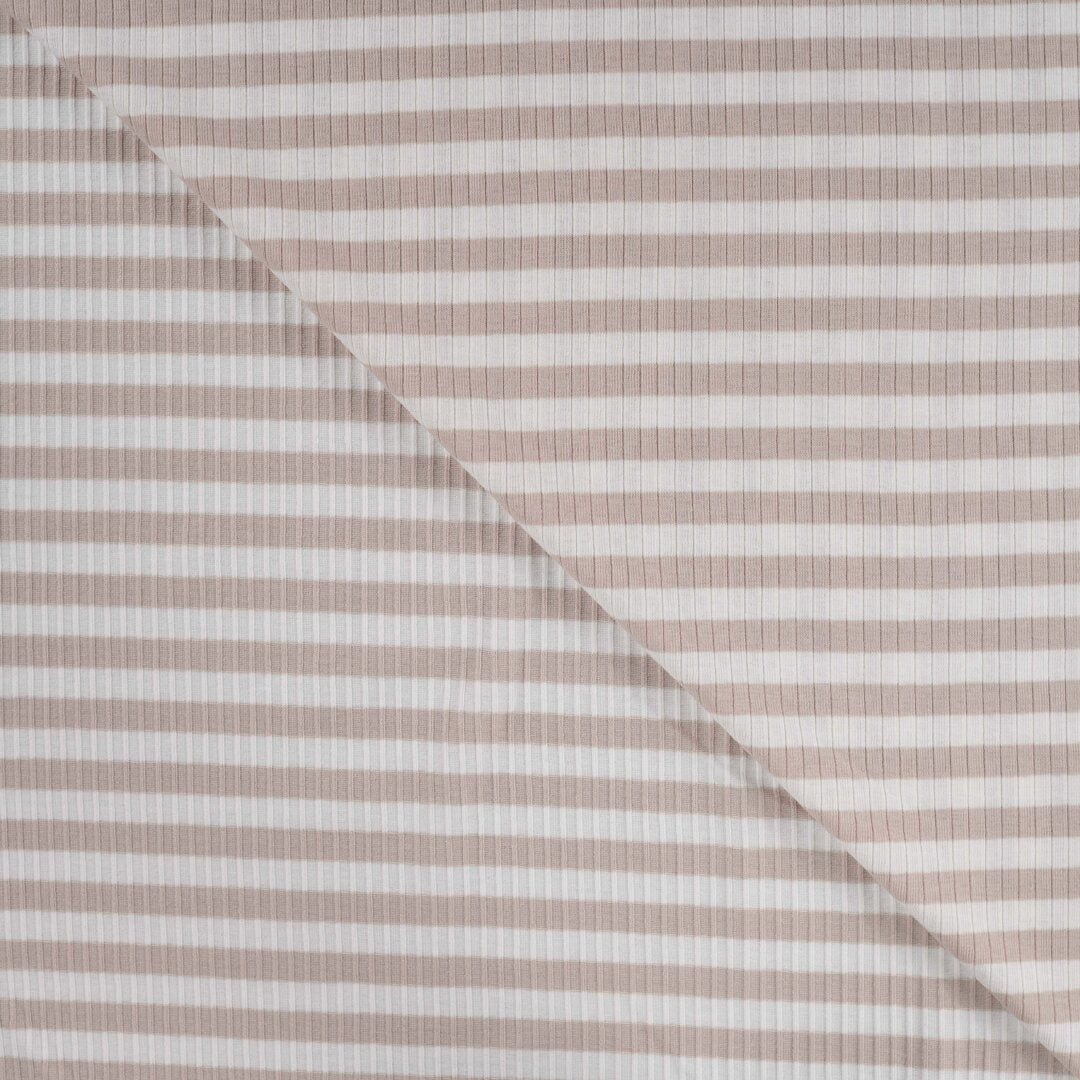 Baumwoll Rippjersey Streifen - sand/white