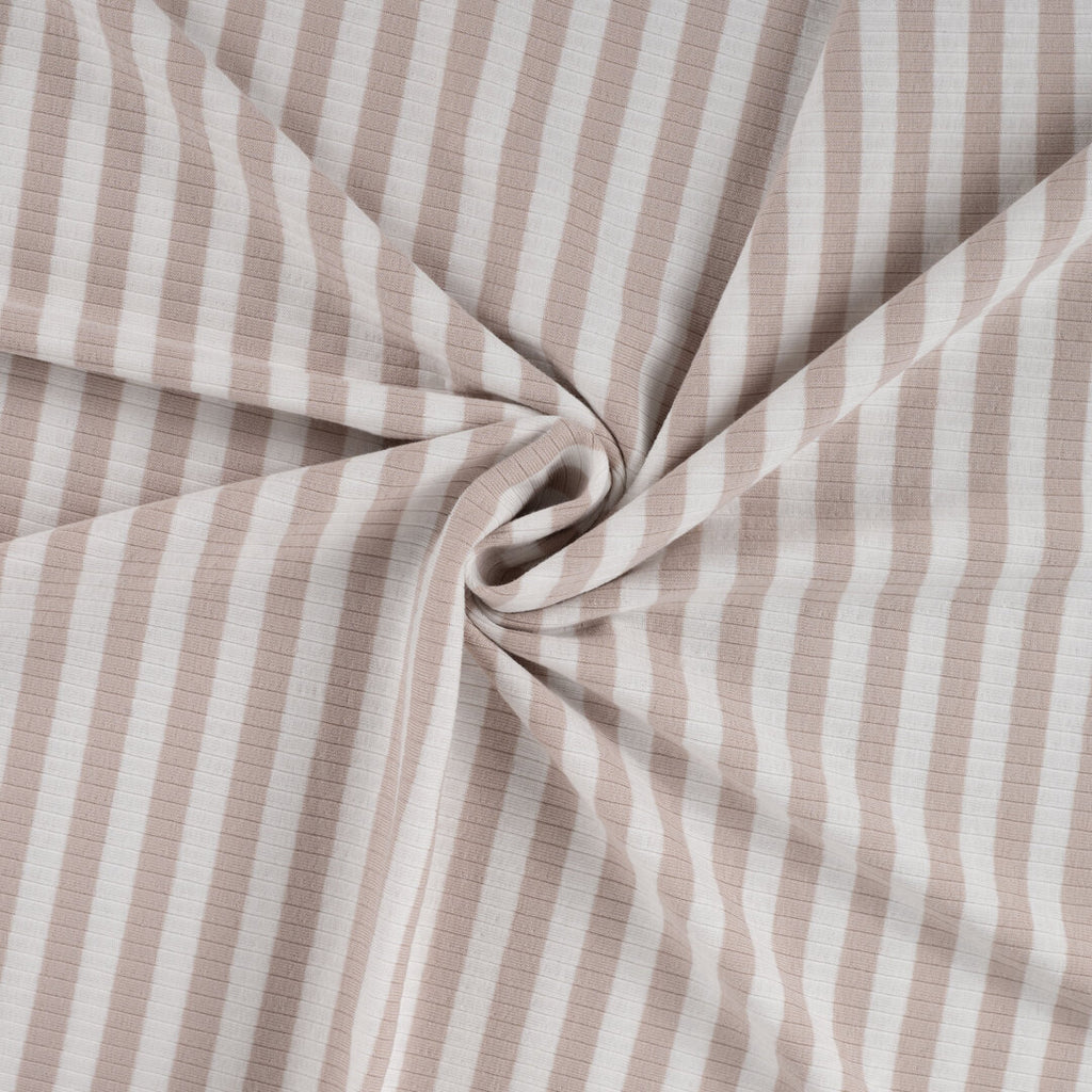 Baumwoll Rippjersey Streifen - sand/white