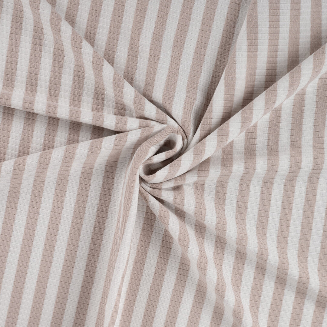 Baumwoll Rippjersey Streifen - sand/white