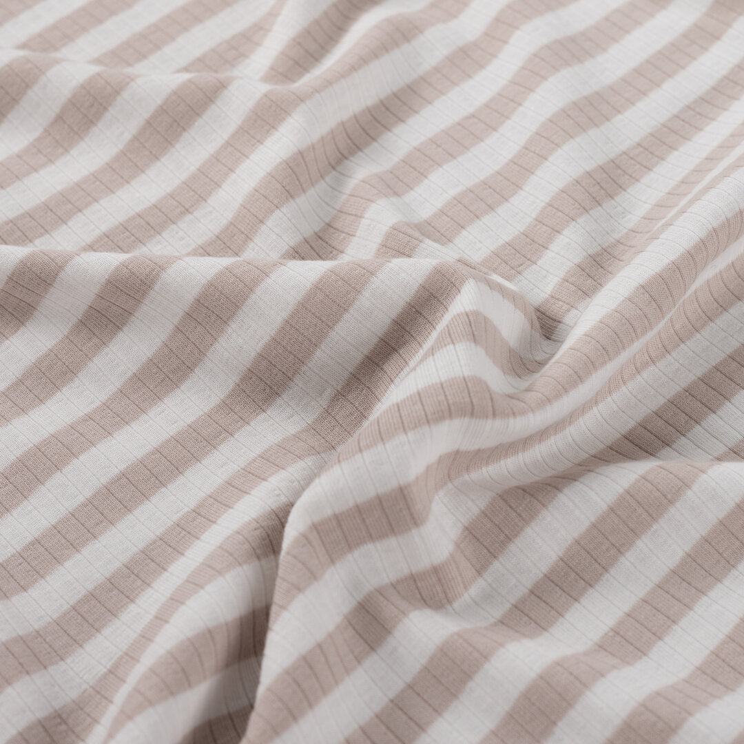 Baumwoll Rippjersey Streifen - sand/white